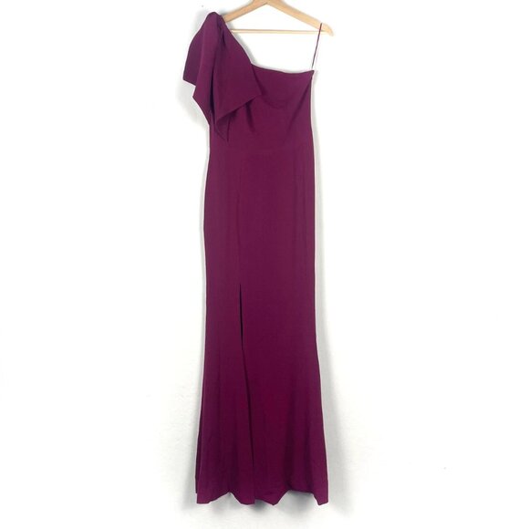 NWT Dress the Population Georgina One Shoulder Bow Gown High Slit Pink Size Med - Picture 1 of 11